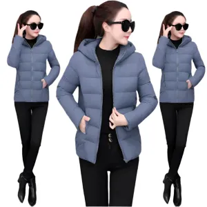 2024 Winter Women's Lightweight Down Cotton Hooded Jacket Warm Loose Short Outerwear Casual Bread Clothing Basic Coats