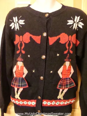 80s Plaid Skirt Girls Funny Ugly Sweater Cardigan