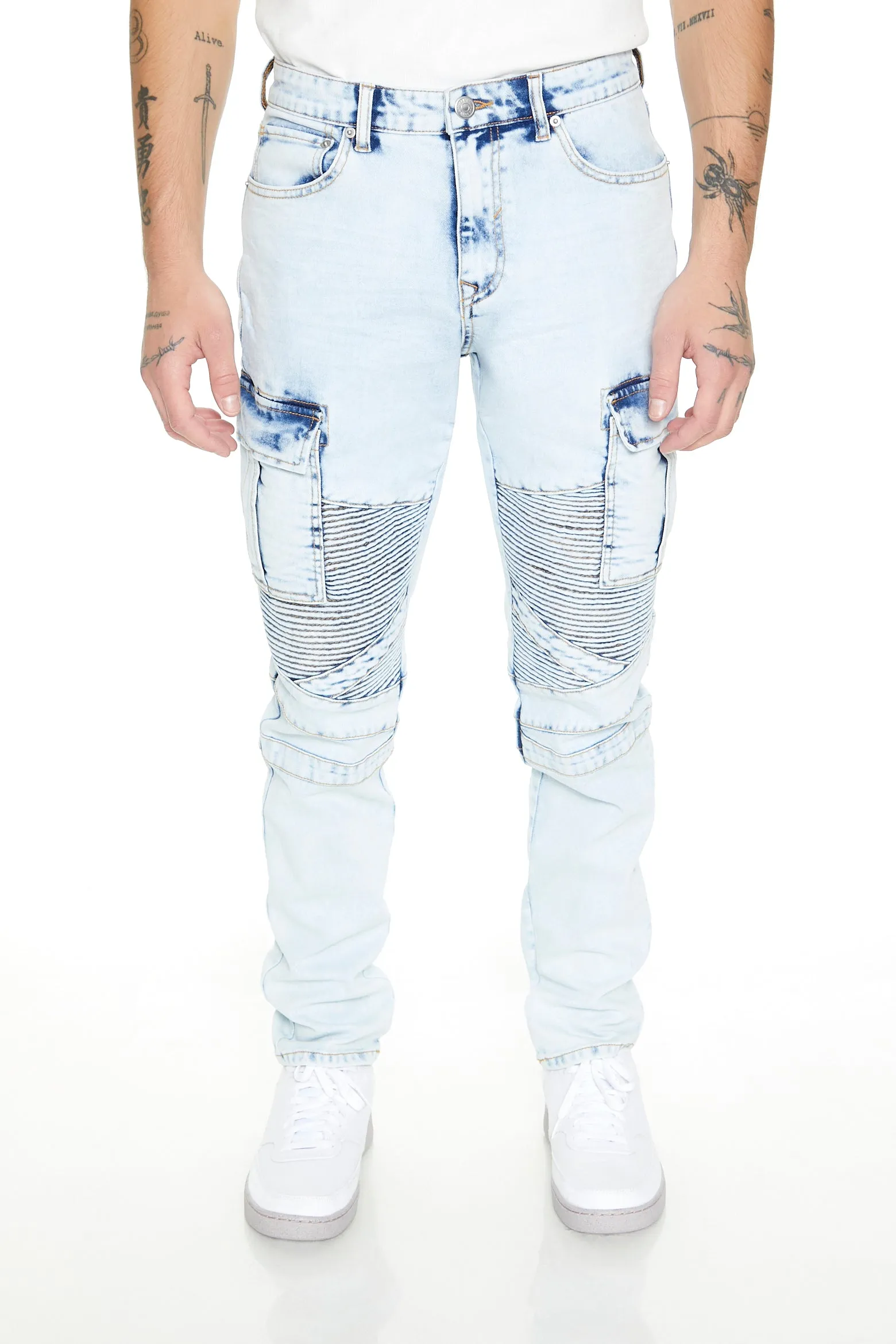 Acid Wash Cargo Moto Jean