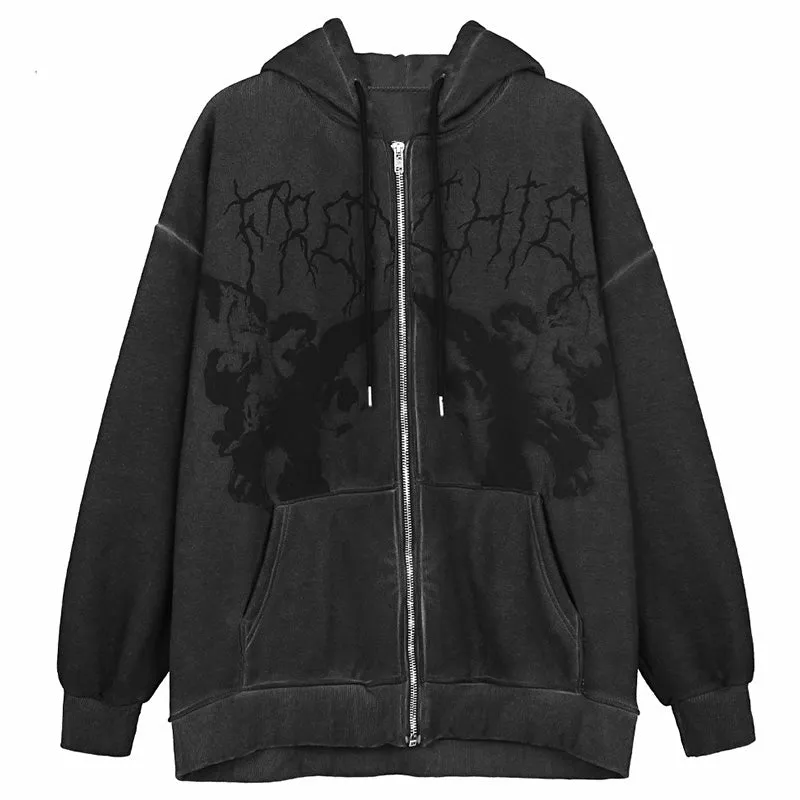 Amy Fashion - Angel Dark Print Streetwear Hoody Jacket