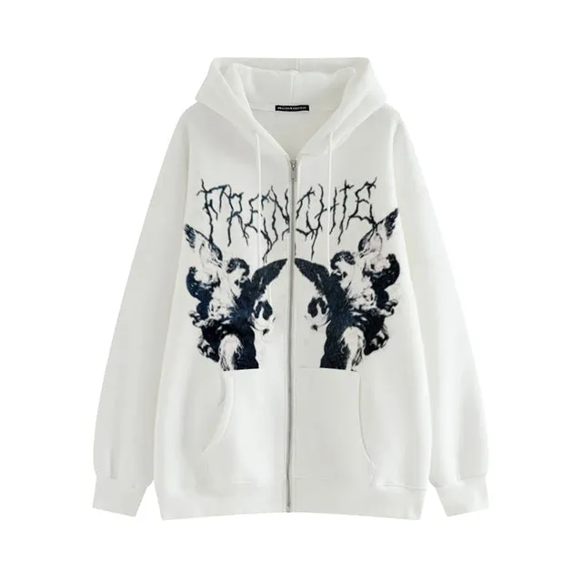 Amy Fashion - Angel Dark Print Streetwear Hoody Jacket