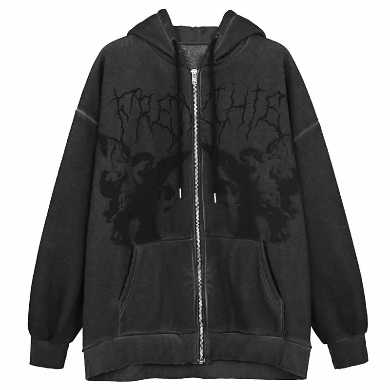 Amy Fashion - Angel Dark Print Streetwear Hoody Jacket