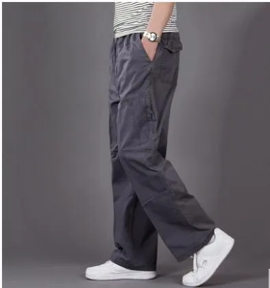 Big Size Casual Men Joggers Pants 2018 summer Loose Wide Cargo Pants Cotton Jumpsuit Elastic Waist Harem tactica Trousers  M-6XL