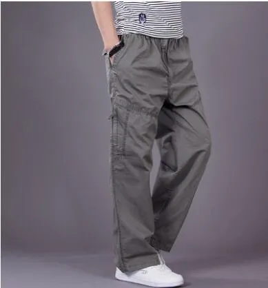 Big Size Casual Men Joggers Pants 2018 summer Loose Wide Cargo Pants Cotton Jumpsuit Elastic Waist Harem tactica Trousers  M-6XL