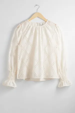 Blouse & Other Stories Embroidered With Gathered Cuffs, white