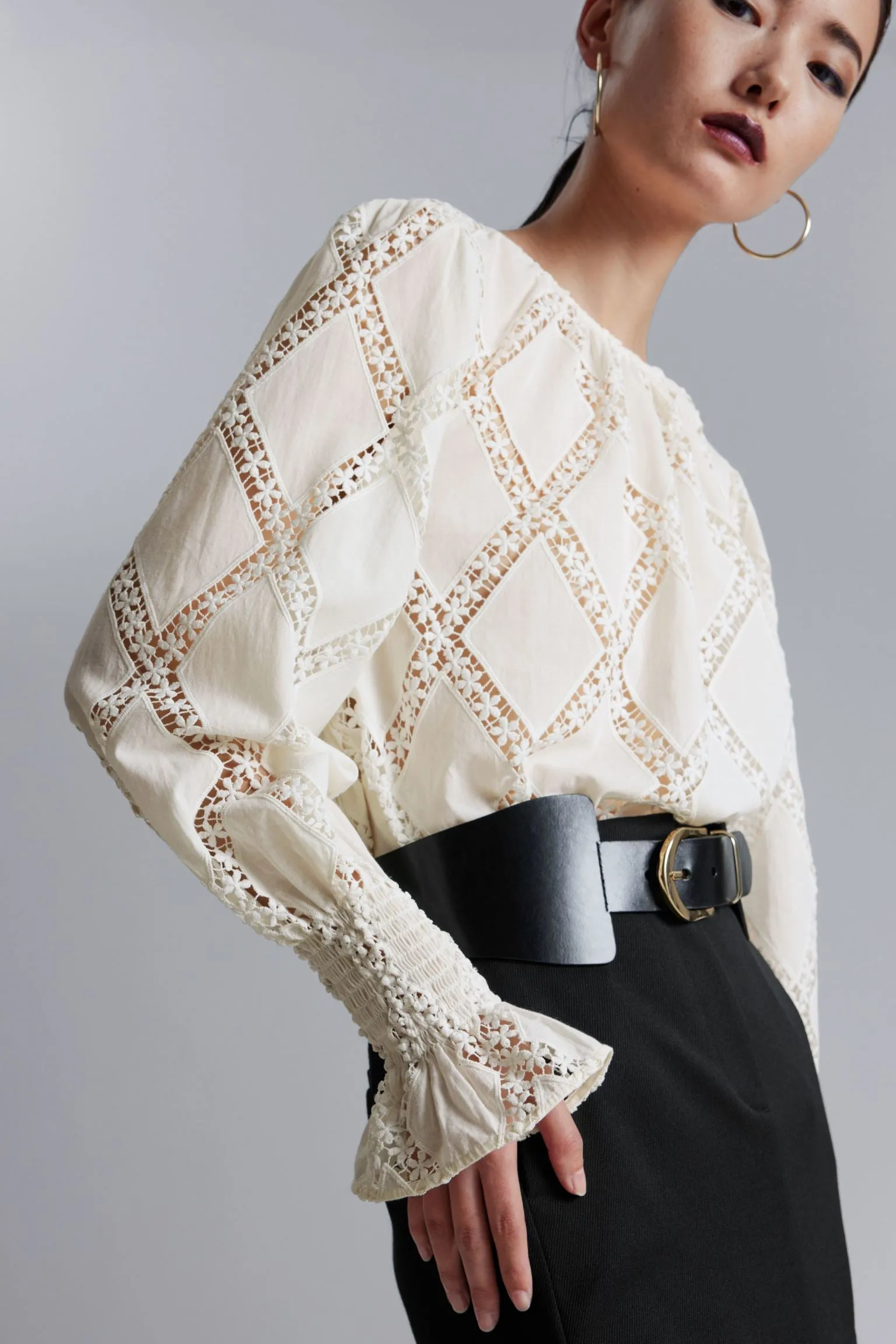 Blouse & Other Stories Embroidered With Gathered Cuffs, white