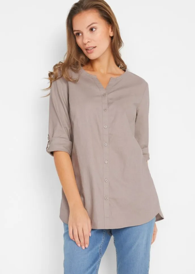 Blouse with linen sleeves 3/4 Bpc Bonprix Collection