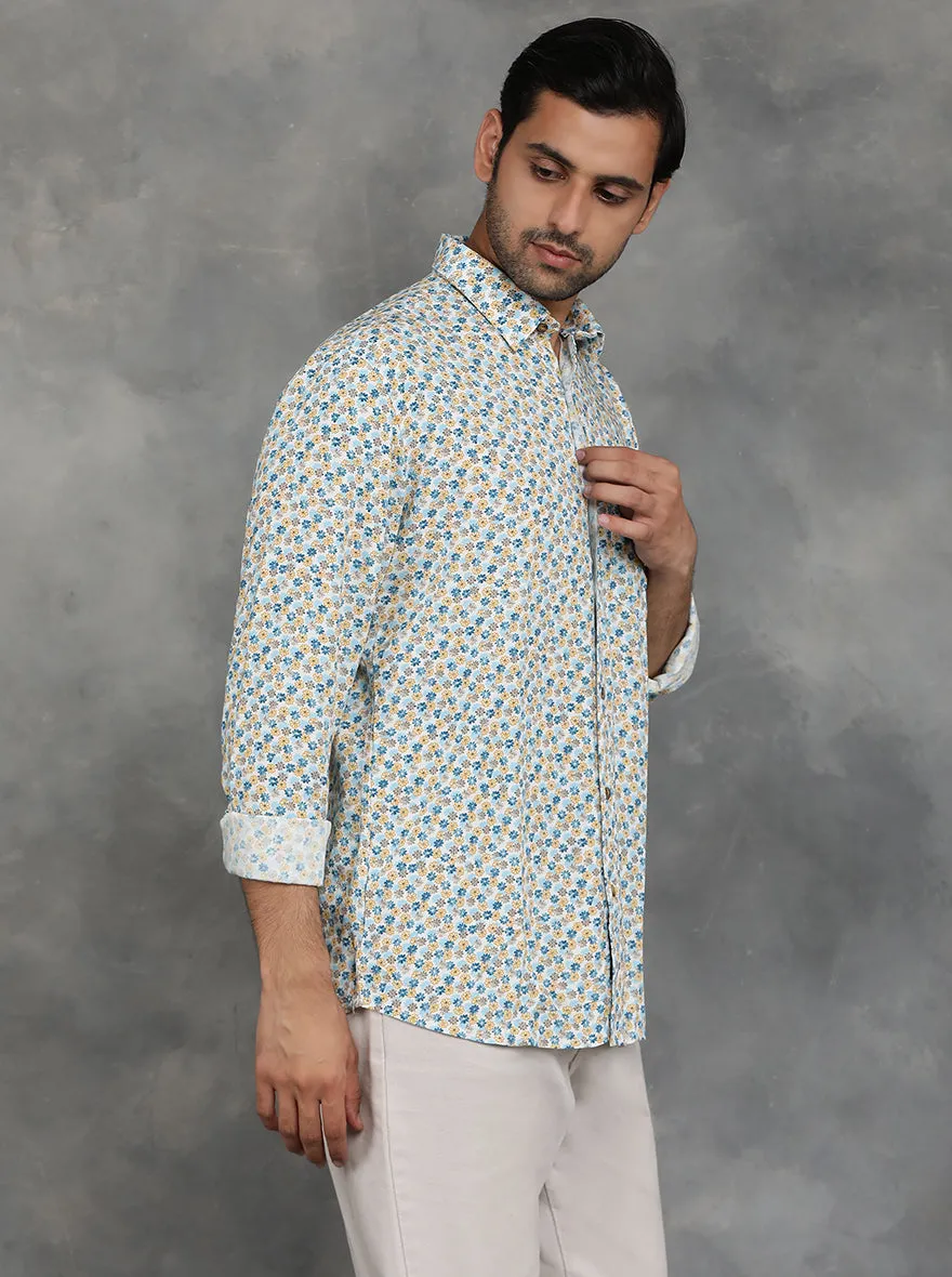 Blue & Yellow Printed Slim Fit Casual Shirt | JadeBlue