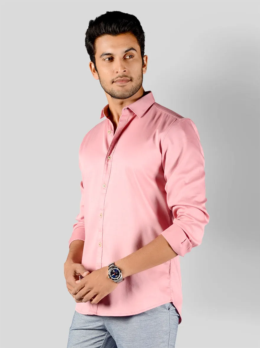 Blush Pink Solid Slim Fit Casual Shirt | Greenfibre