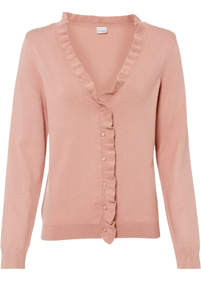 Bodyflirt ruffle collar cardigan, pink