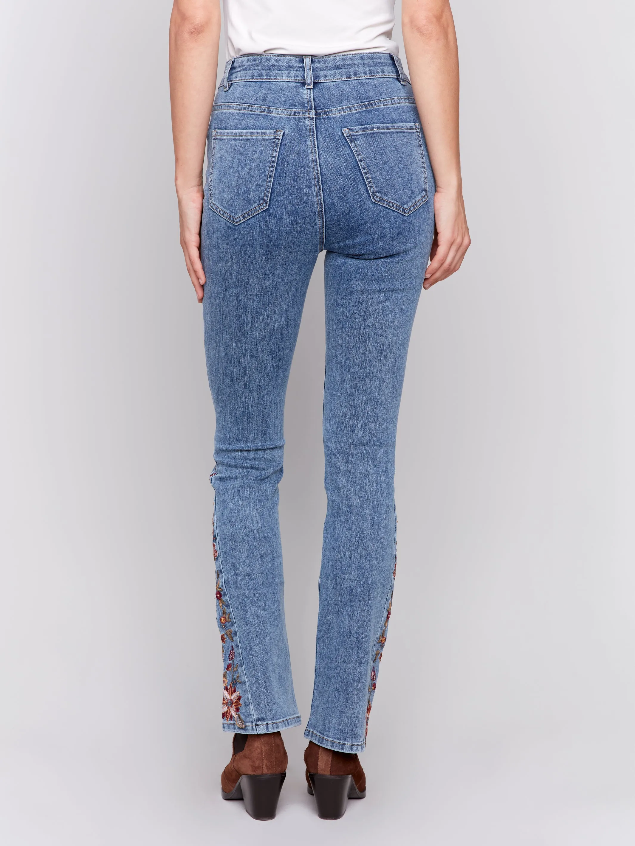 Bootcut Jeans with Floral Embroidery