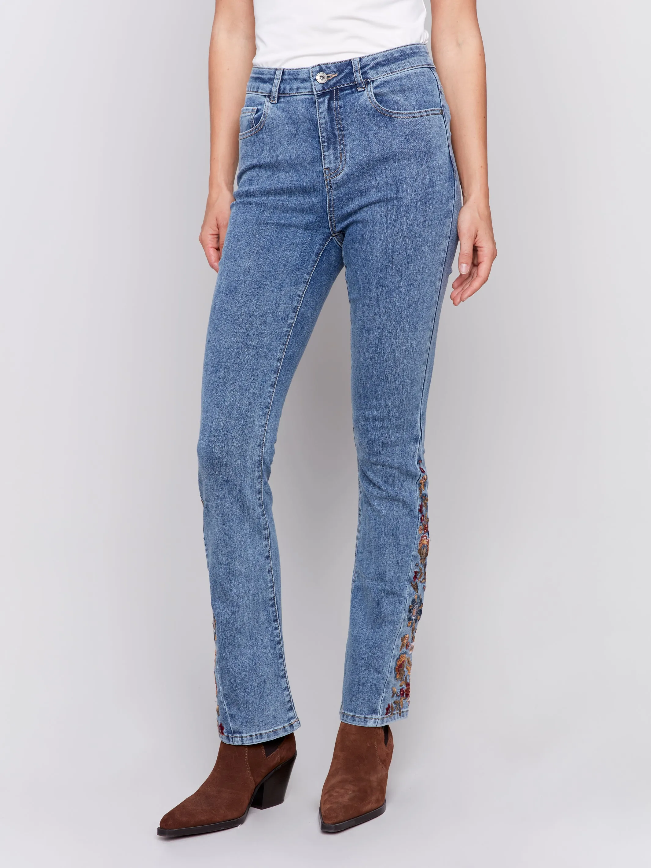 Bootcut Jeans with Floral Embroidery