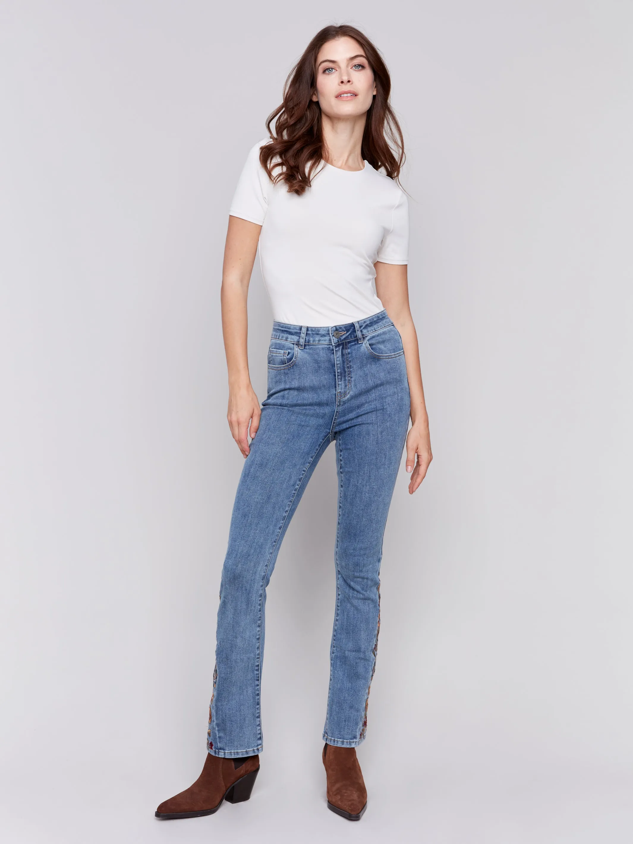 Bootcut Jeans with Floral Embroidery