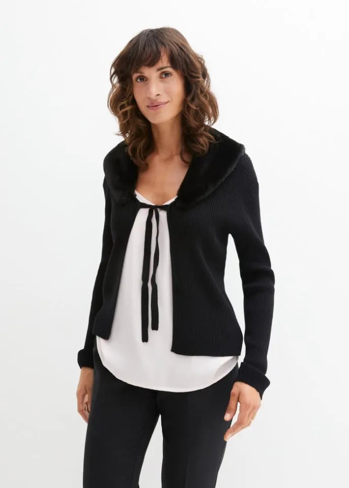 Bpc Selection faux fur cardigan, black