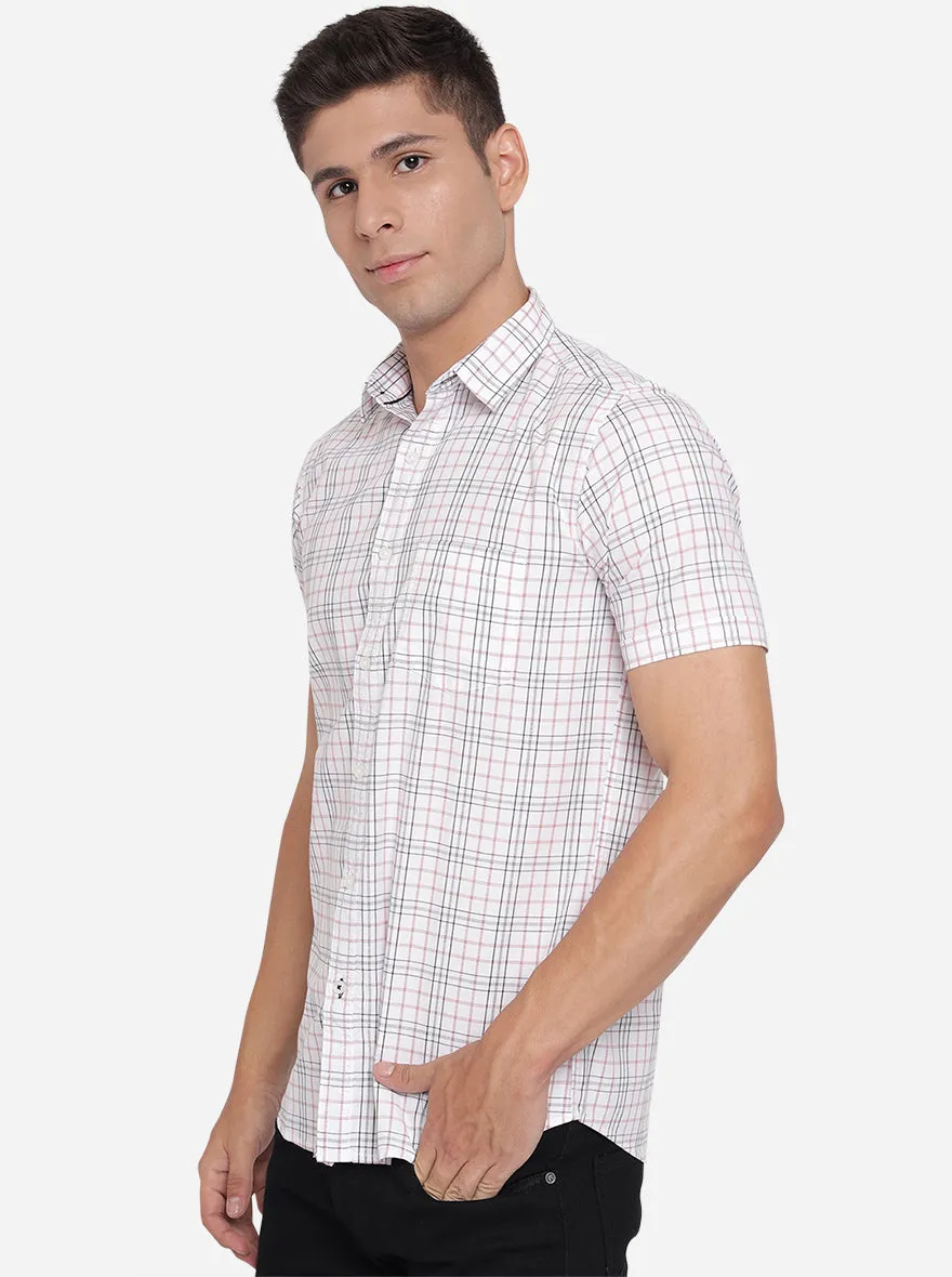 Bright White Checked Slim Fit Semi Casual Shirt | JadeBlue