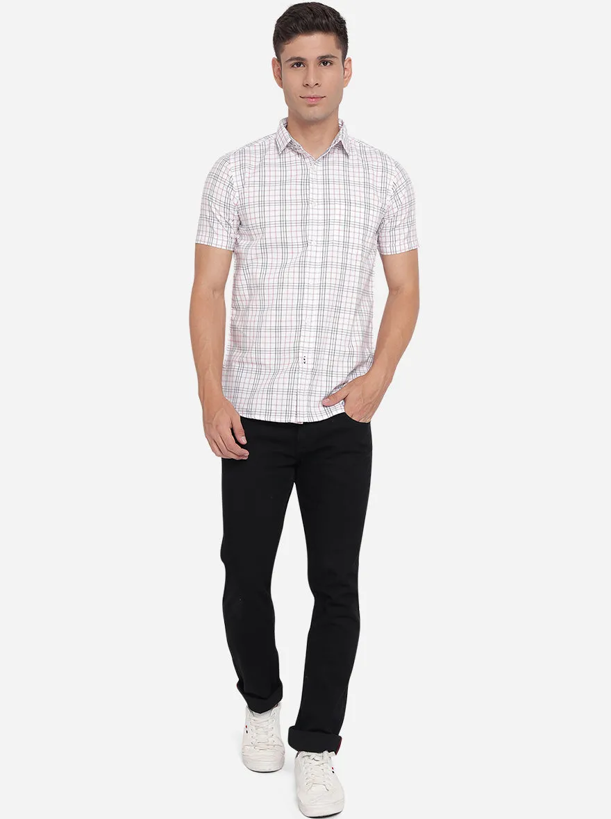 Bright White Checked Slim Fit Semi Casual Shirt | JadeBlue