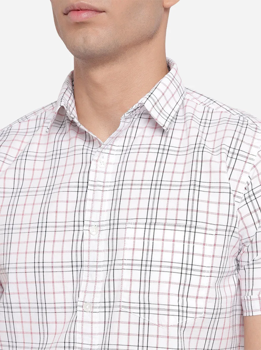 Bright White Checked Slim Fit Semi Casual Shirt | JadeBlue