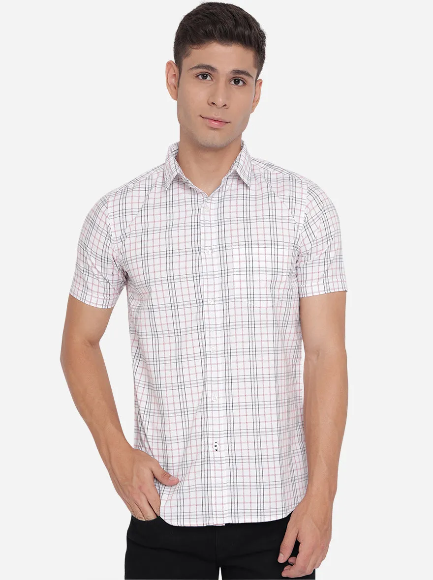 Bright White Checked Slim Fit Semi Casual Shirt | JadeBlue