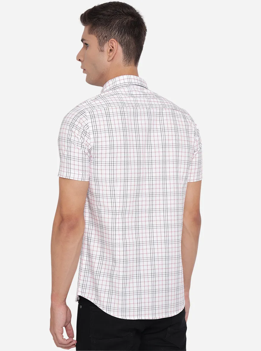 Bright White Checked Slim Fit Semi Casual Shirt | JadeBlue