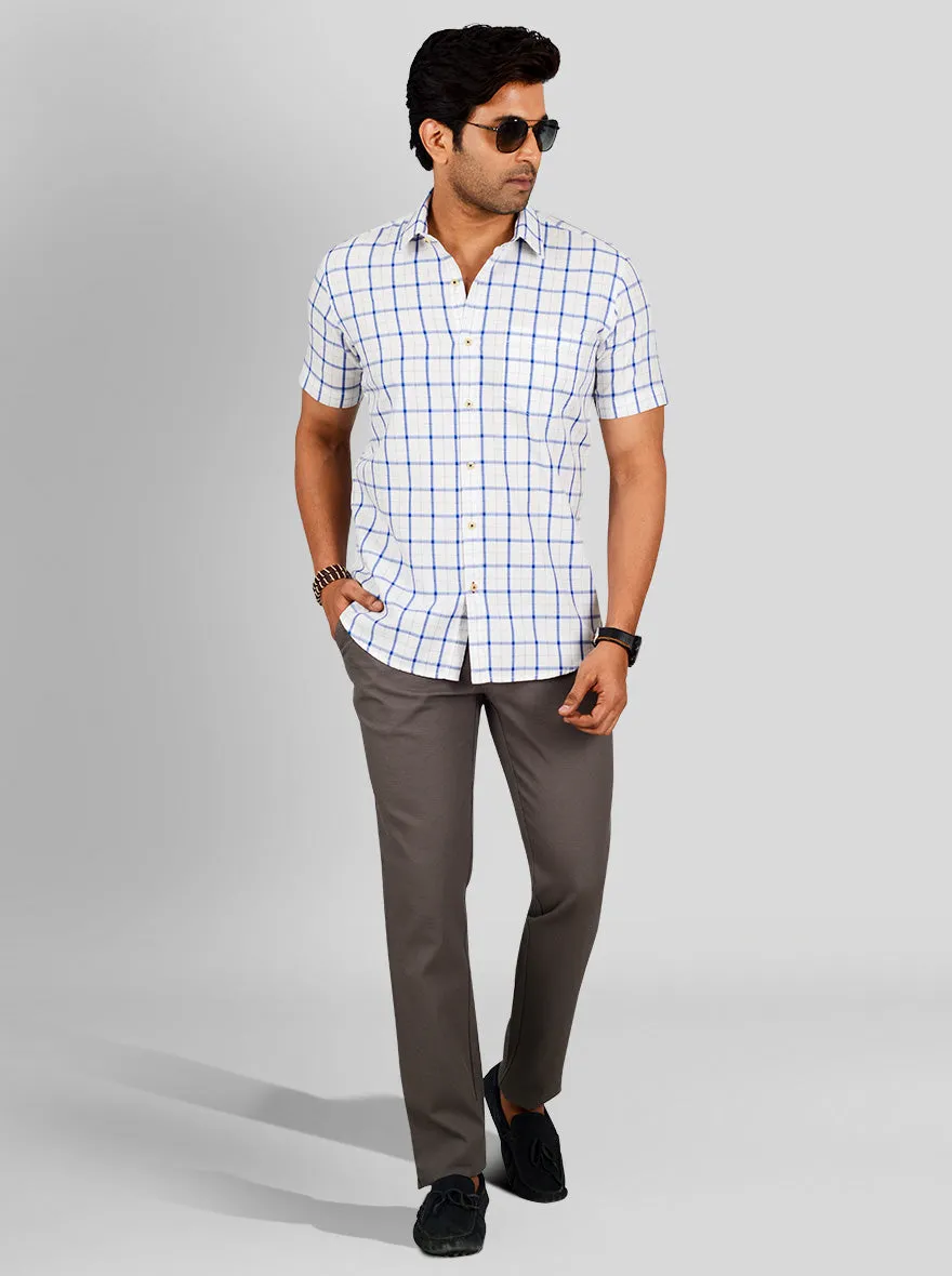 British Blue & White Checked Tailored Fit Casual Shirt | JadeBlue