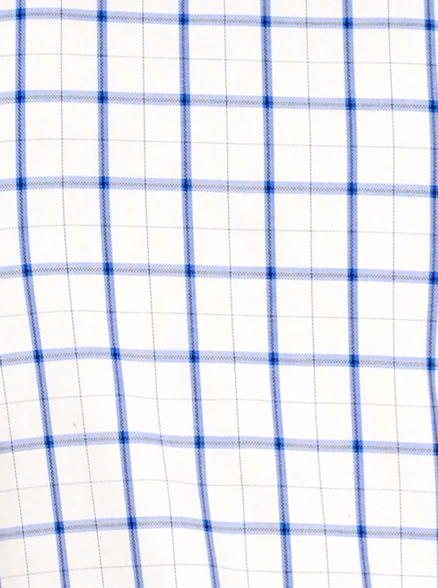 British Blue & White Checked Tailored Fit Casual Shirt | JadeBlue