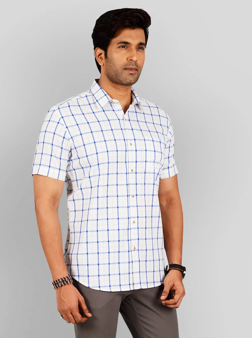 British Blue & White Checked Tailored Fit Casual Shirt | JadeBlue