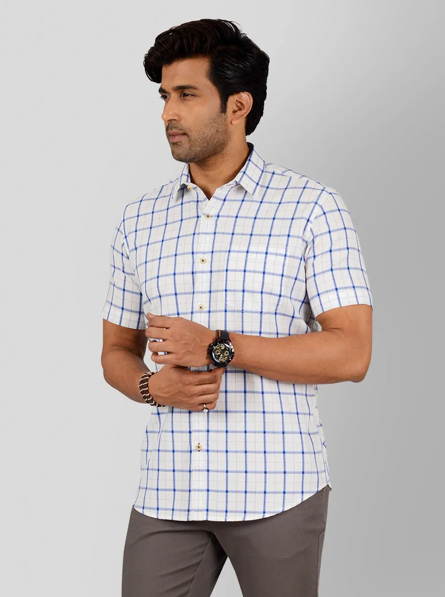 British Blue & White Checked Tailored Fit Casual Shirt | JadeBlue