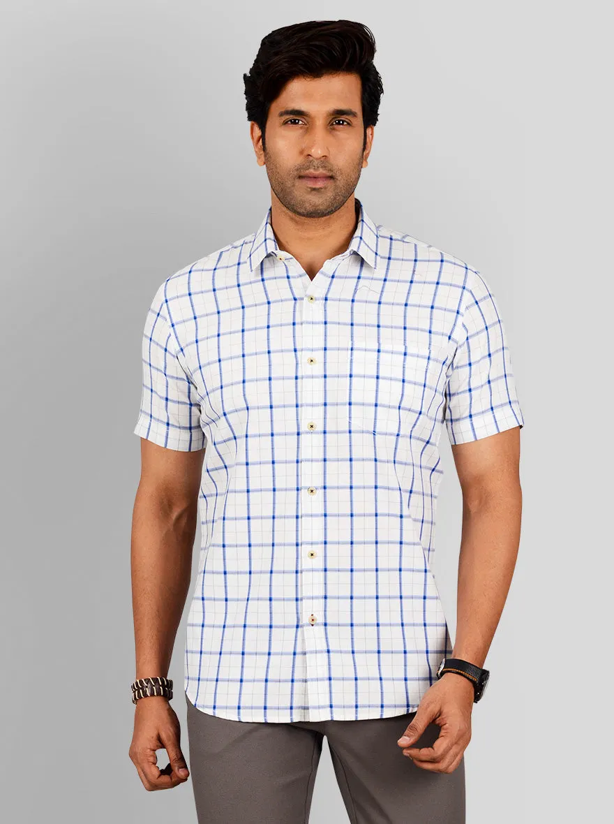 British Blue & White Checked Tailored Fit Casual Shirt | JadeBlue