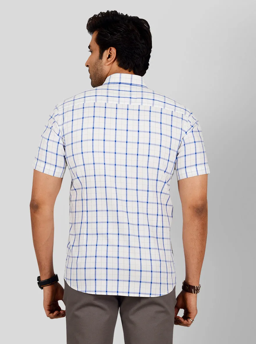 British Blue & White Checked Tailored Fit Casual Shirt | JadeBlue