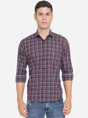 Brown & White Checked Slim Fit Casual Shirt | Greenfibre