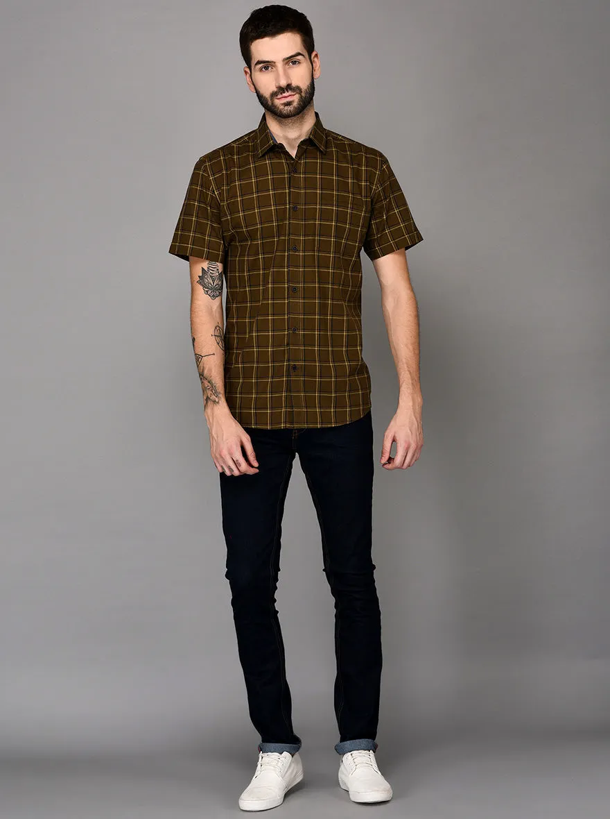 Brown Checked Slim Fit Casual Shirt | JadeBlue