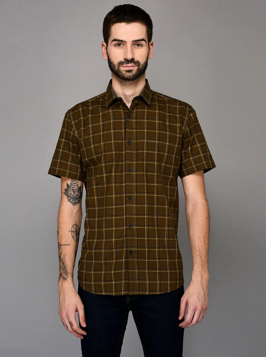 Brown Checked Slim Fit Casual Shirt | JadeBlue