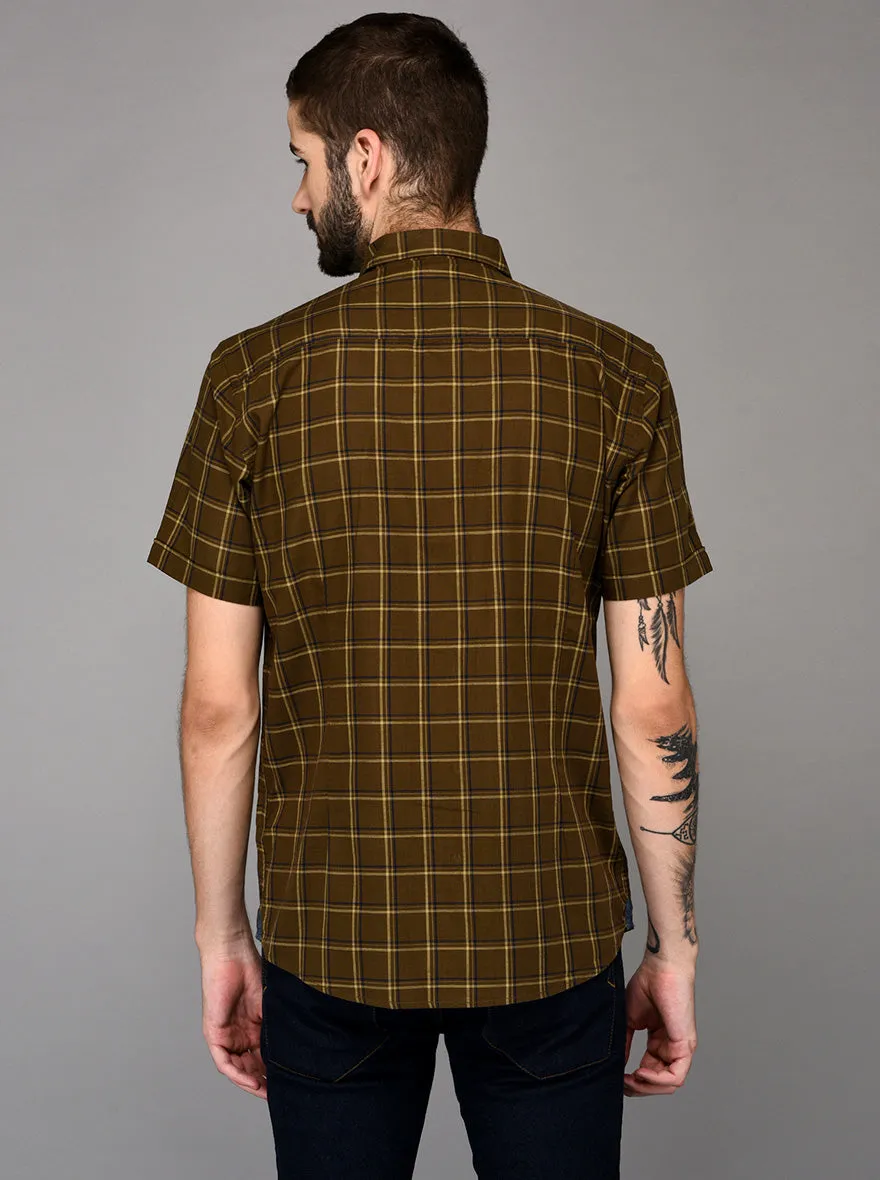 Brown Checked Slim Fit Casual Shirt | JadeBlue