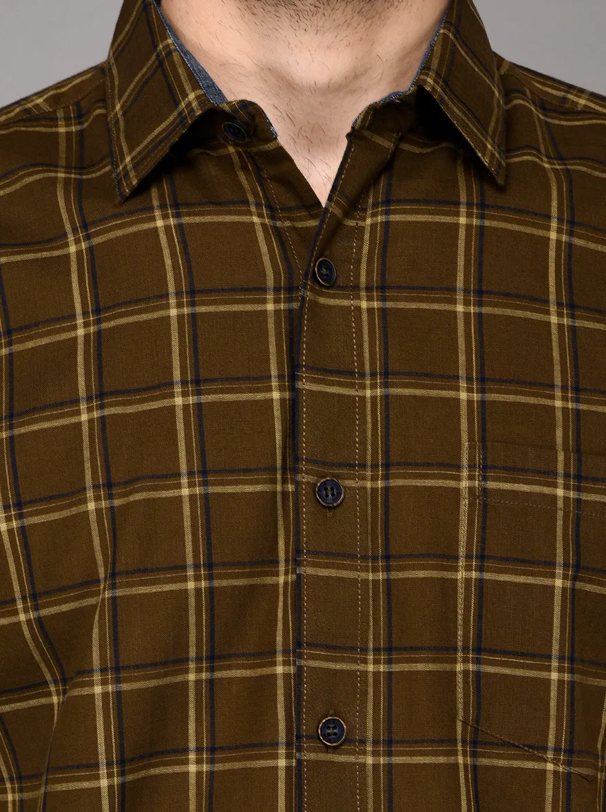 Brown Checked Slim Fit Casual Shirt | JadeBlue