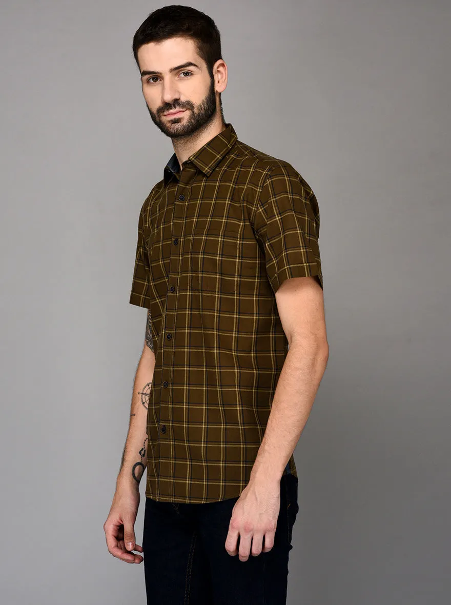 Brown Checked Slim Fit Casual Shirt | JadeBlue