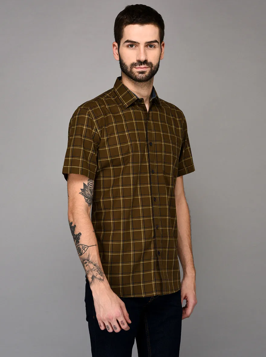 Brown Checked Slim Fit Casual Shirt | JadeBlue