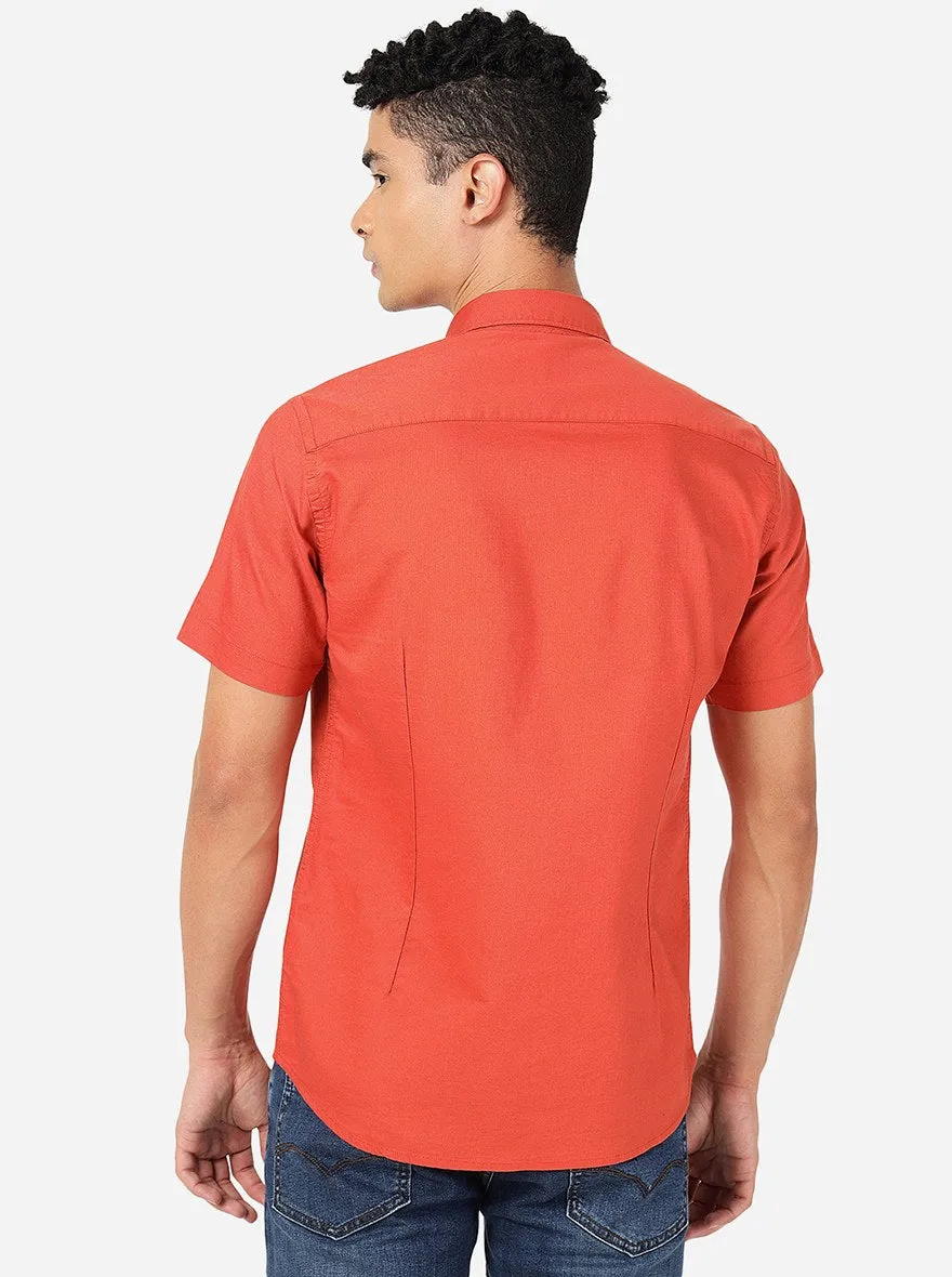 Burnt Orange Solid Slim Fit Semi Casual Shirt | Greenfibre