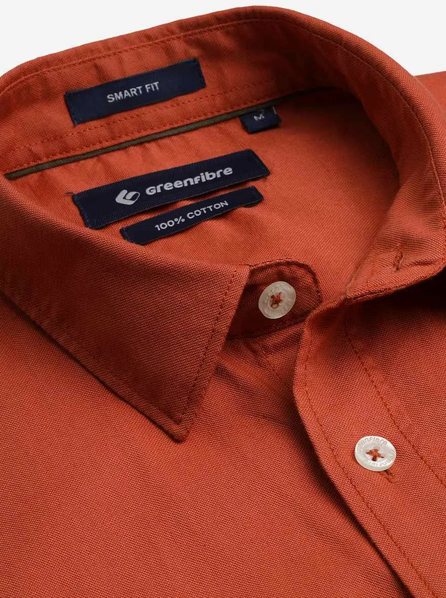 Burnt Orange Solid Slim Fit Semi Casual Shirt | Greenfibre