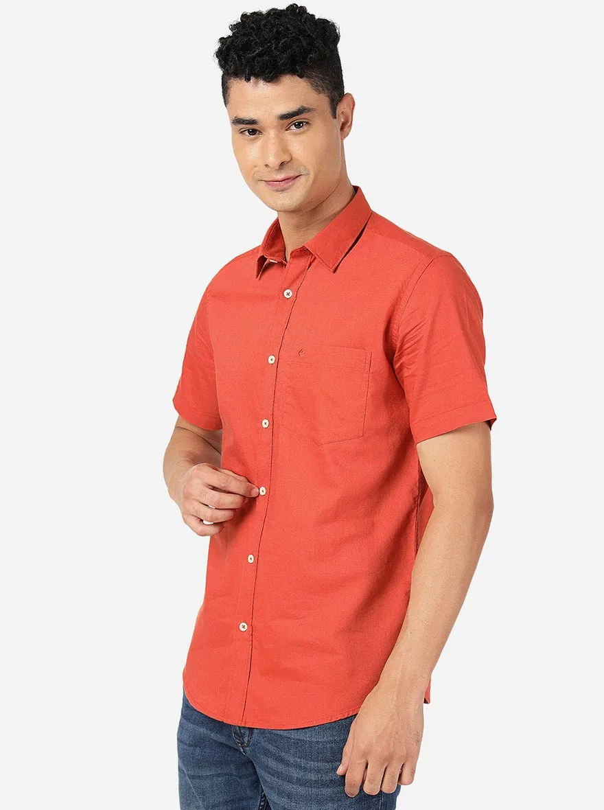 Burnt Orange Solid Slim Fit Semi Casual Shirt | Greenfibre