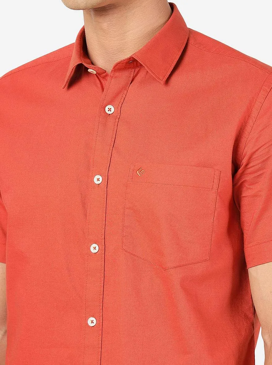 Burnt Orange Solid Slim Fit Semi Casual Shirt | Greenfibre