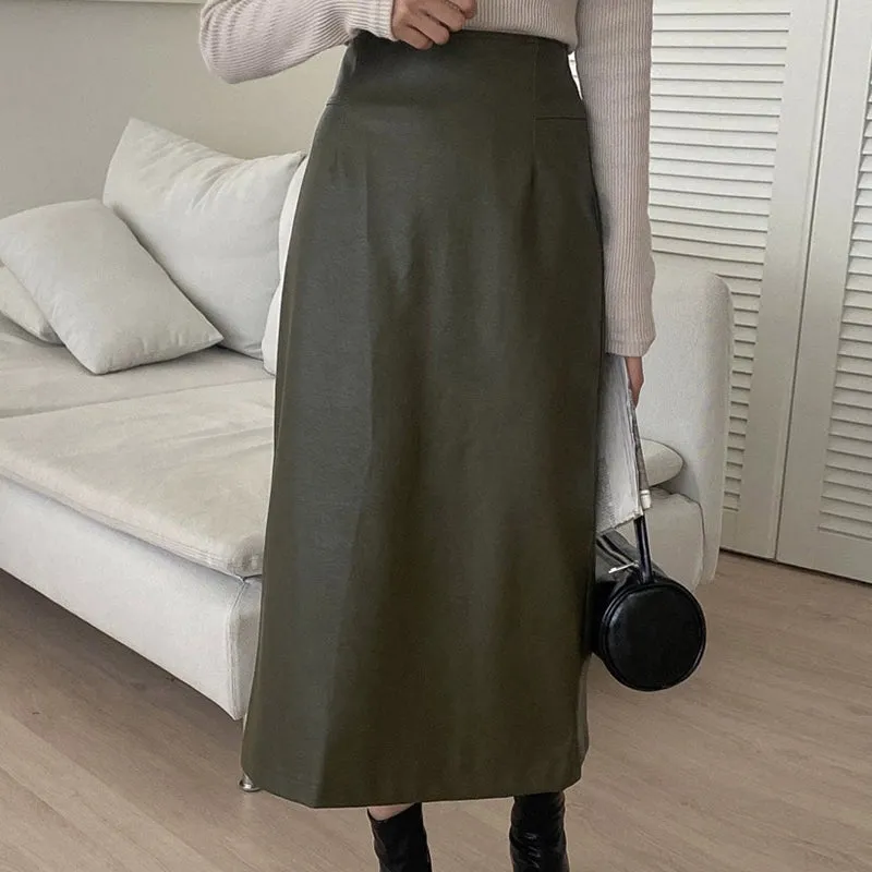 Cambria Faux Leather Midi Skirt