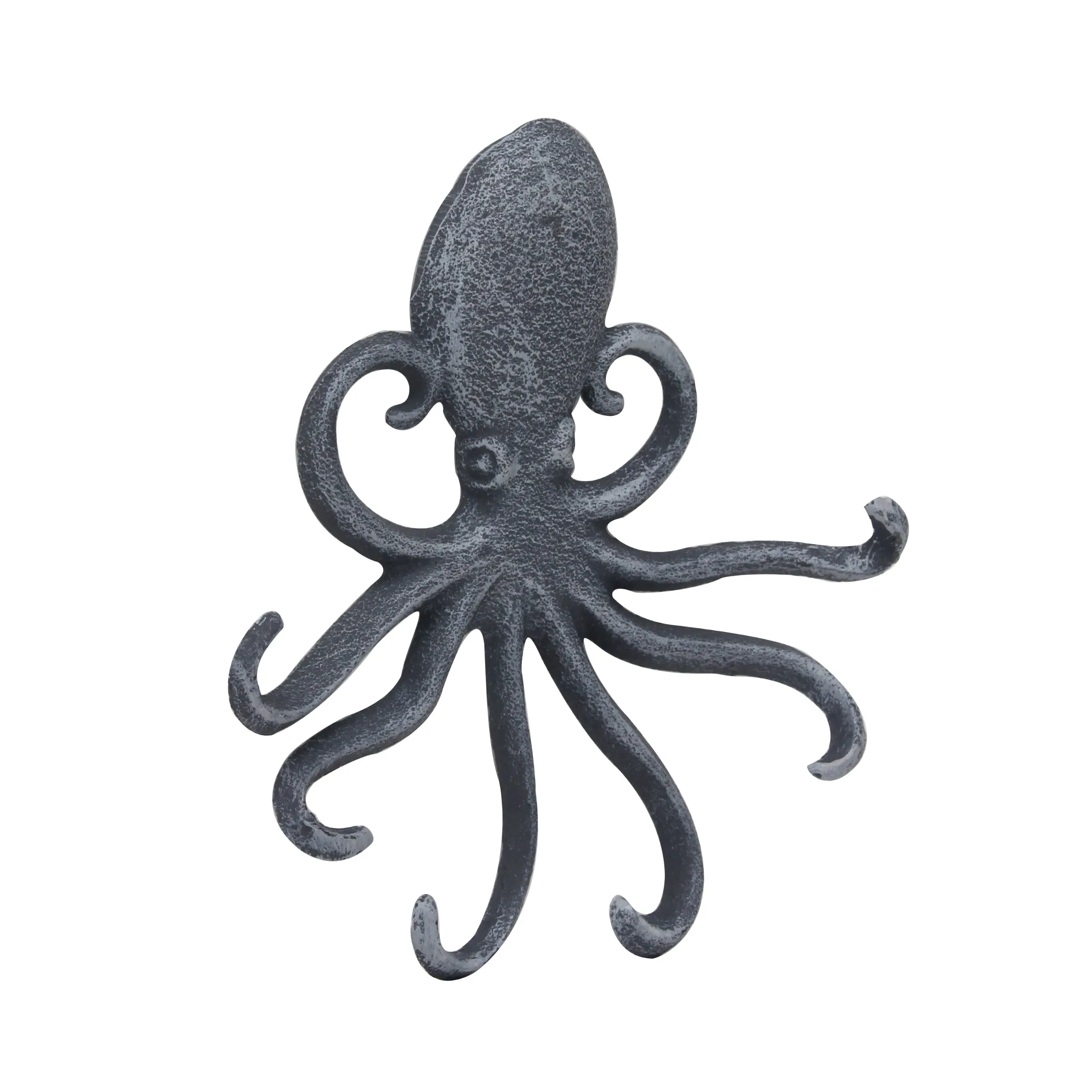 Cast Iron Octopus Decorative Wall Hook, Unique Nautical Design, Multiple Hooks , Silver