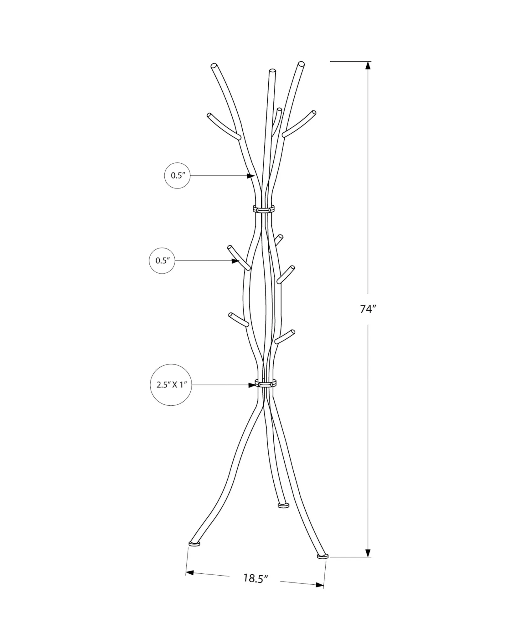 Coat Rack, Hall Tree, Free Standing, 11 Hooks, Entryway, 74"h, Bedroom, White Metal, Contemporary, Modern