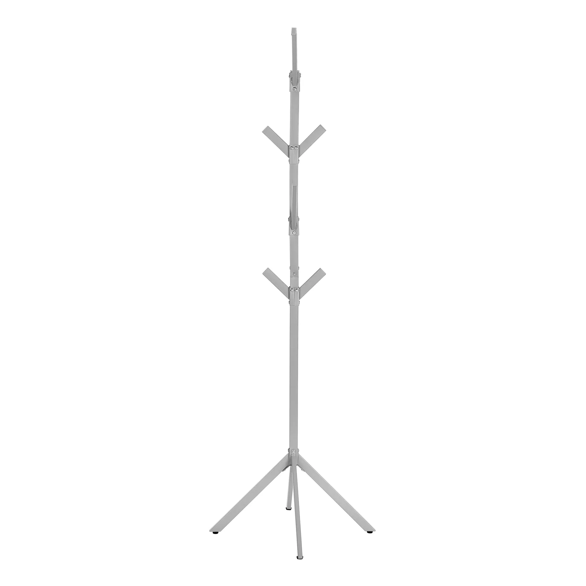 Coat Rack, Hall Tree, Free Standing, 8 Hooks, Entryway, 70"h, Bedroom, Grey Metal, Contemporary, Modern