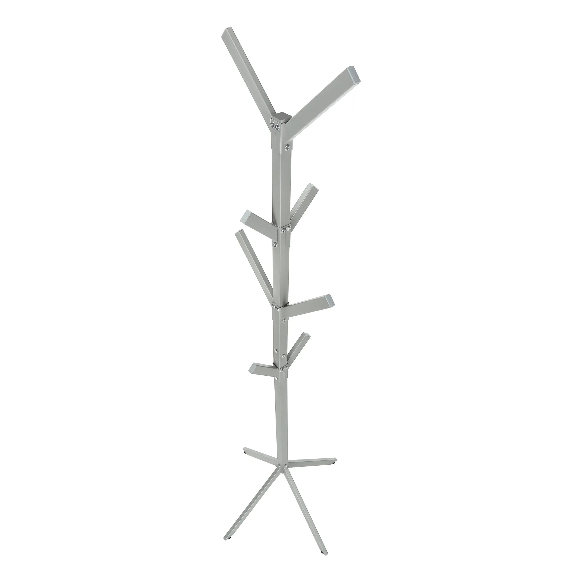 Coat Rack, Hall Tree, Free Standing, 8 Hooks, Entryway, 70"h, Bedroom, Grey Metal, Contemporary, Modern