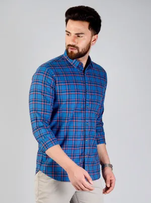 Cobalt Blue Checked Slim Fit Casual Shirt | JadeBlue