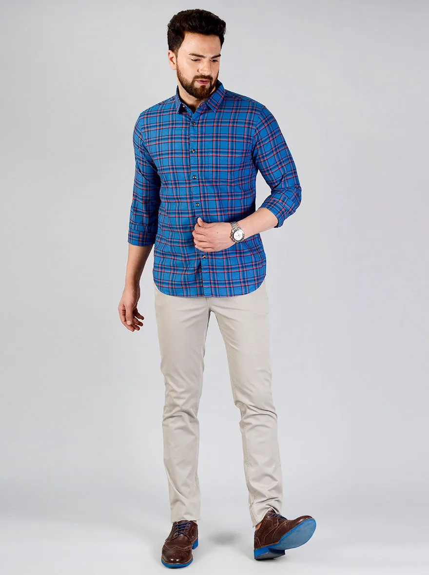 Cobalt Blue Checked Slim Fit Casual Shirt | JadeBlue