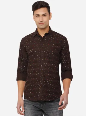 Coffee Brown Printed Slim Fit Casual Shirt | Greenfibre