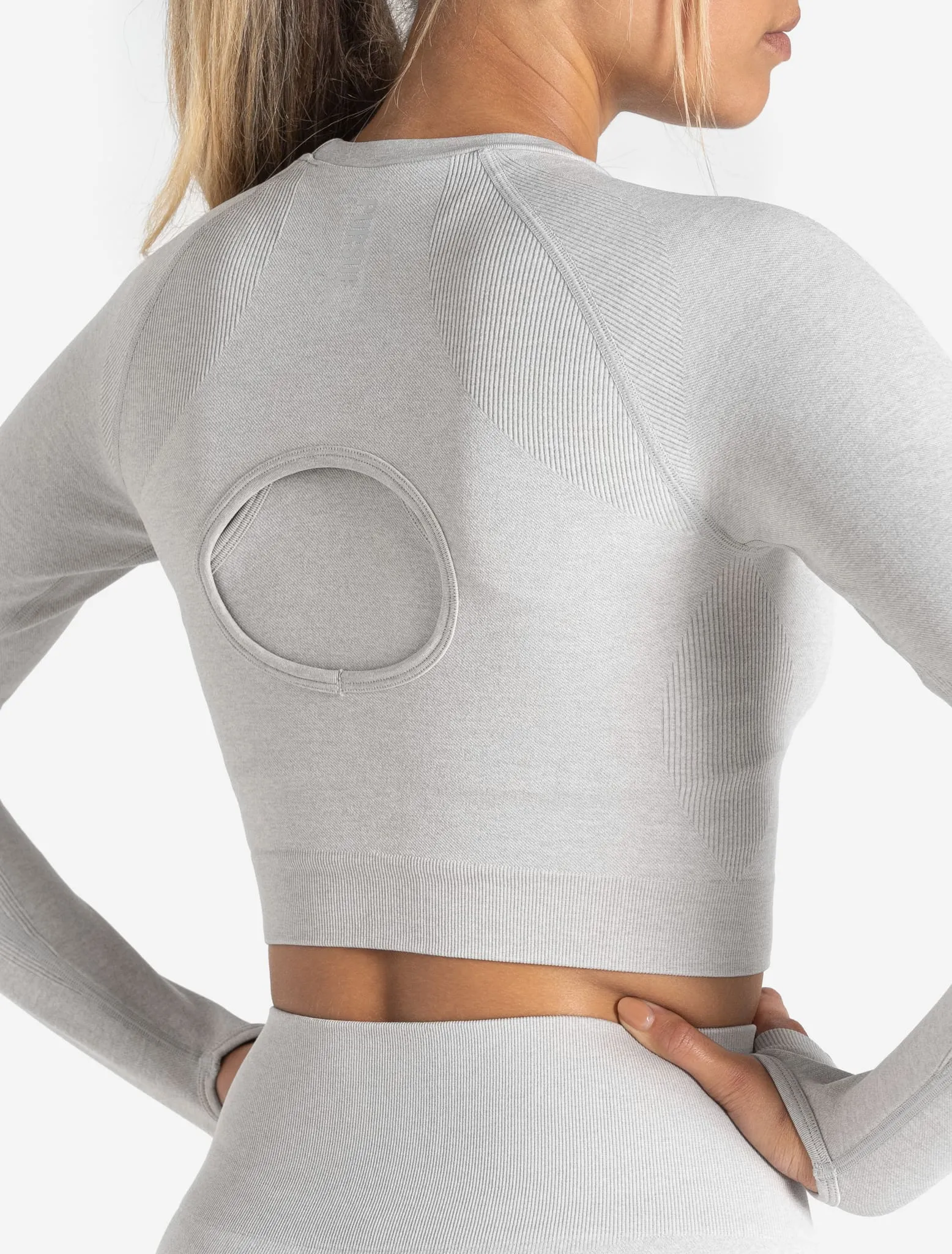 Core Seamless Long Sleeve Crop Top - Grey Marl