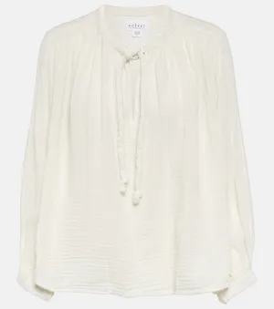 Cotton blouse with tie neck VELVET, white